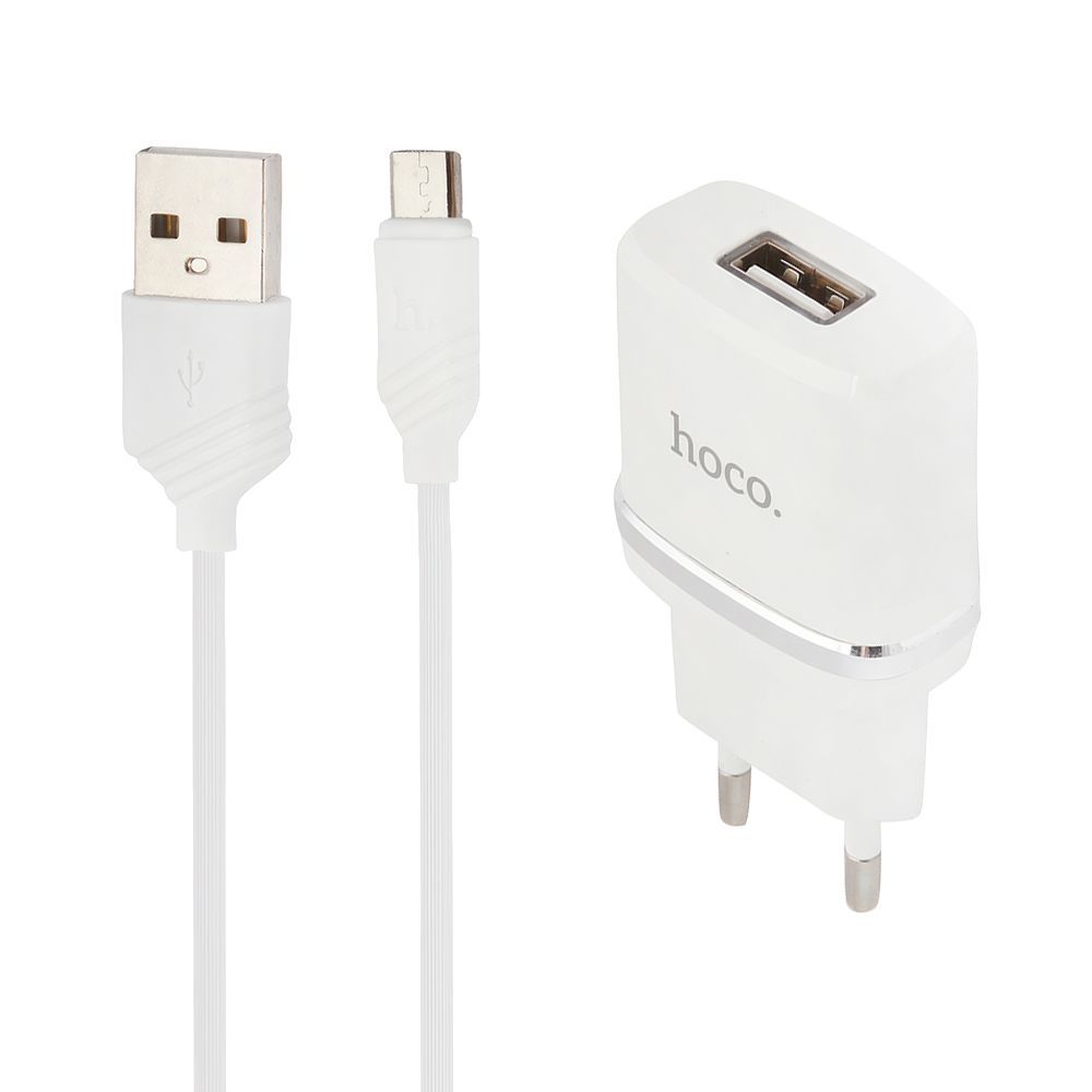 СЗУ HOCO C11 Smart 1xUSB, 1А + USB кабель MicroUSB, 1м (белый)