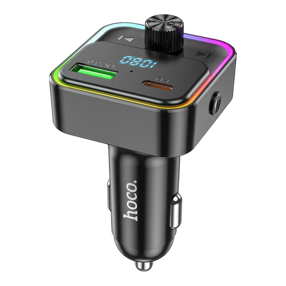 АЗУ HOCO E81 Fantasy 1xUSB, 1xUSB-C, 3А, PD30W, QC3.0, BT5.0, USB flash, FM, RGB, LED дисп. (черный)