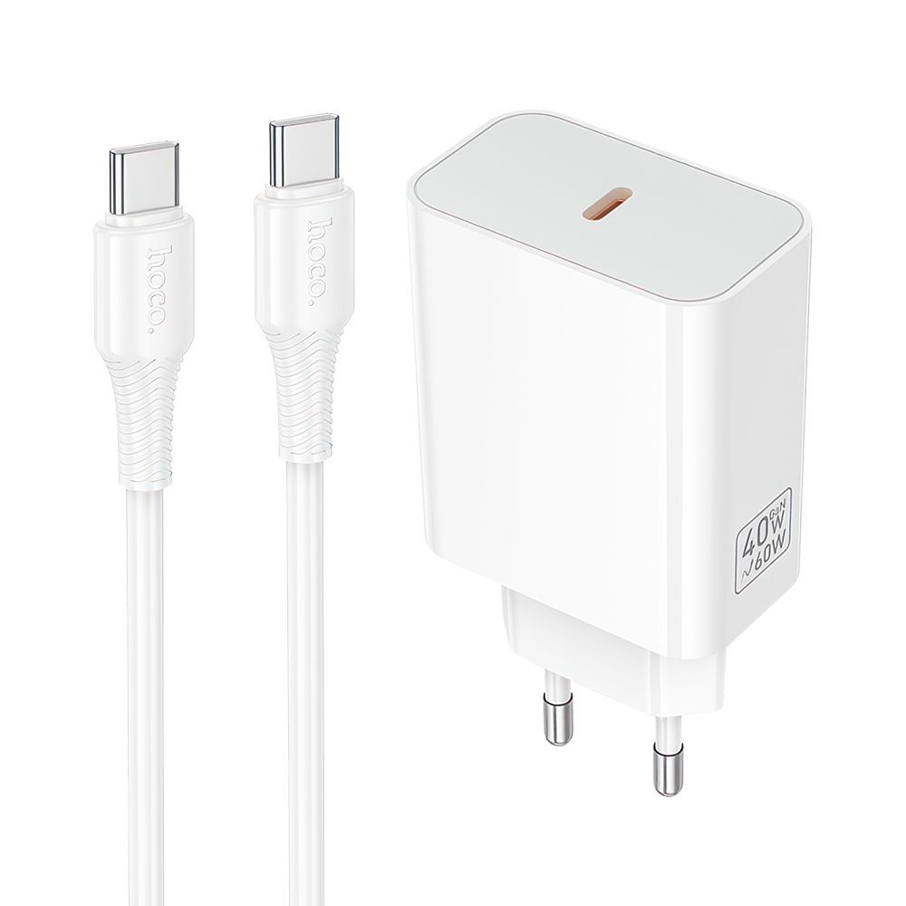 СЗУ HOCO C162A Source 1xUSB-C, PD40W + USB-C кабель Type-C (белый)