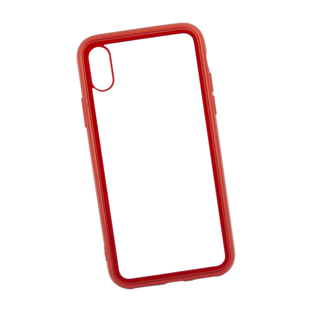 Чехол REMAX Shield для iPhone X/Xs прозрачное стекло с рамкой+TPU (красный)