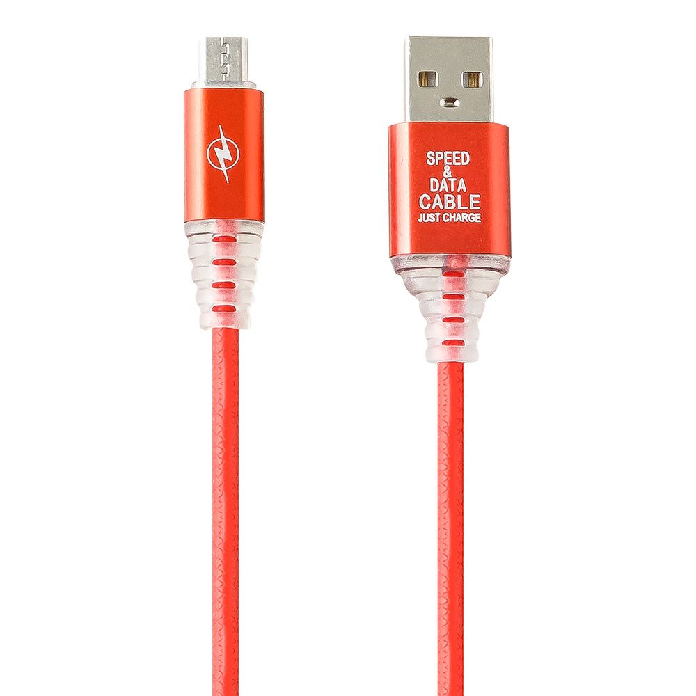 USB кабель "LP" Micro USB "Змея" LED TPE (красный/блистер)