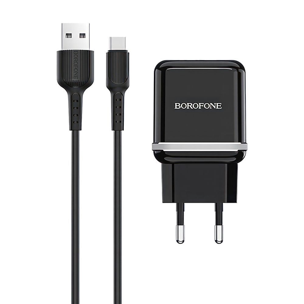 СЗУ BOROFONE BA25A Outstanding 2xUSB, 3А + кабель Type-C, 1м (черный)