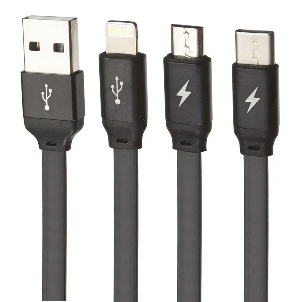 USB кабель HOCO U50 Retractable Lightning 8-pin/MicroUSB/Type-C, 3в1, рулетка, 1м, TPE (черный)