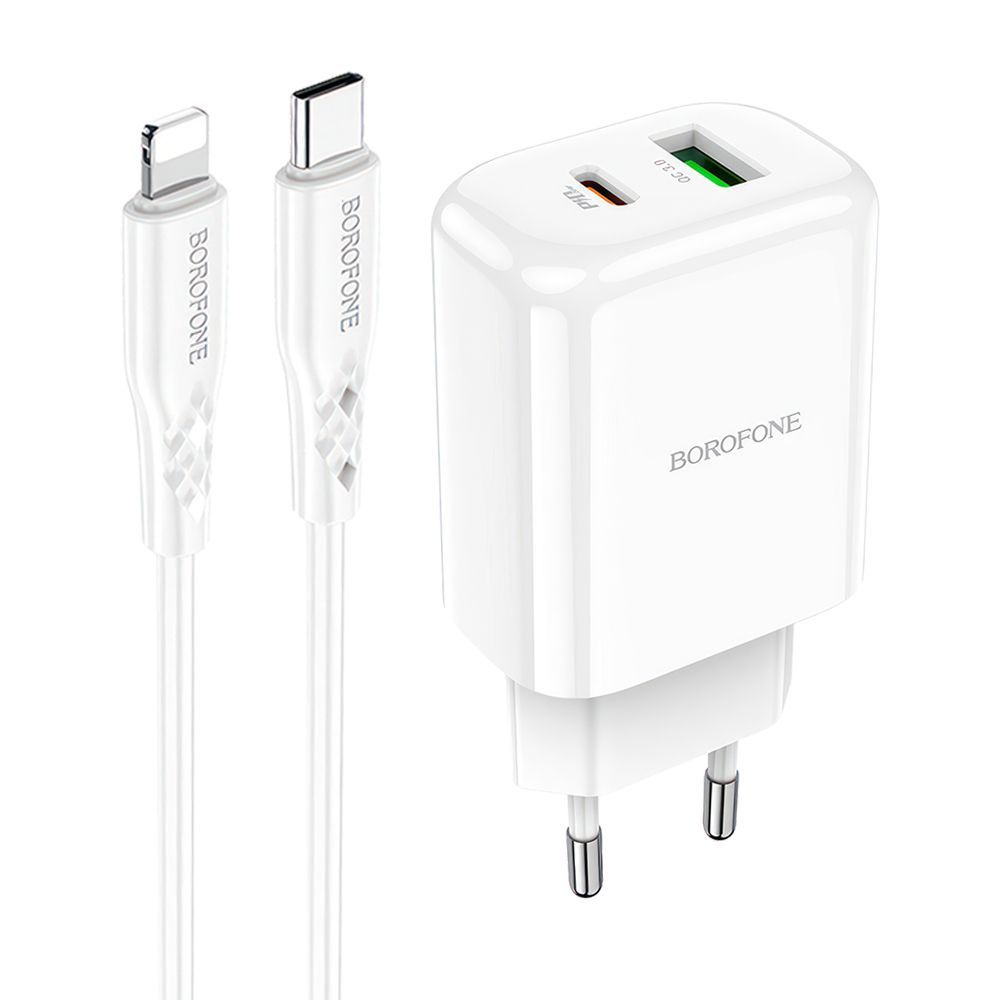 СЗУ BOROFONE BN4 Potential 1xUSB, 1xUSB-C, 3А, PD20W, QC3.0 + USB-C кабель Lightning 8-pin, 1м (белый)