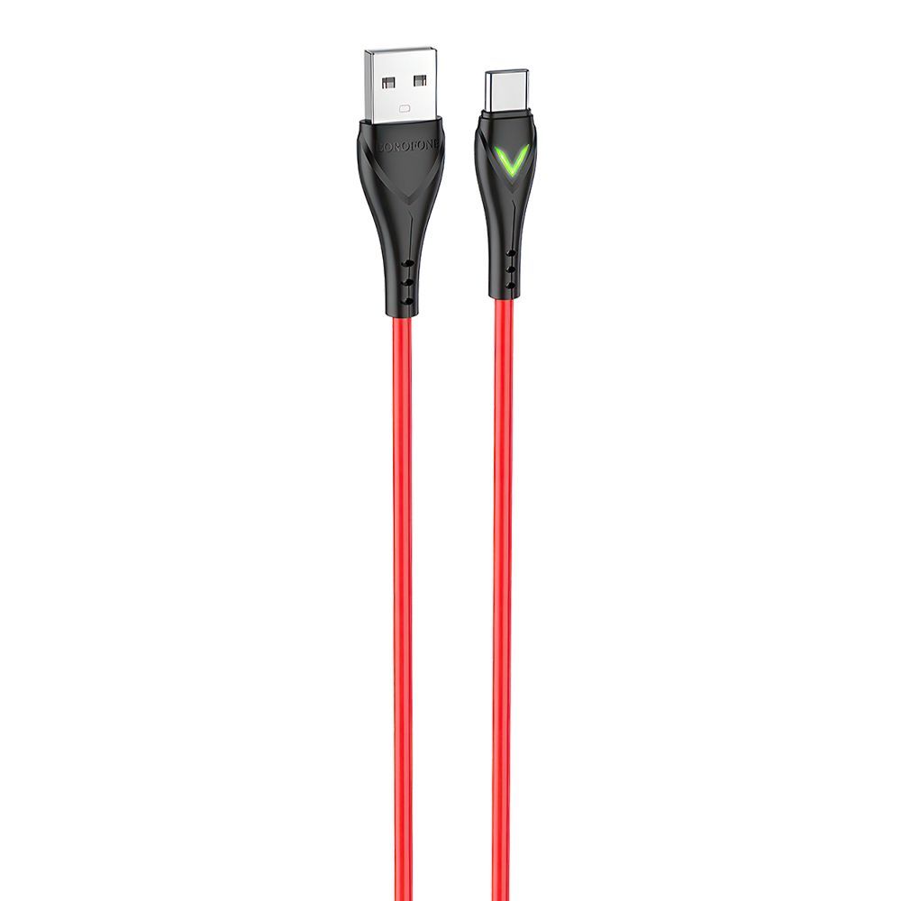 USB кабель BOROFONE BX65 Bright Type-C, 3А, LED, 1м, TPE (красный)