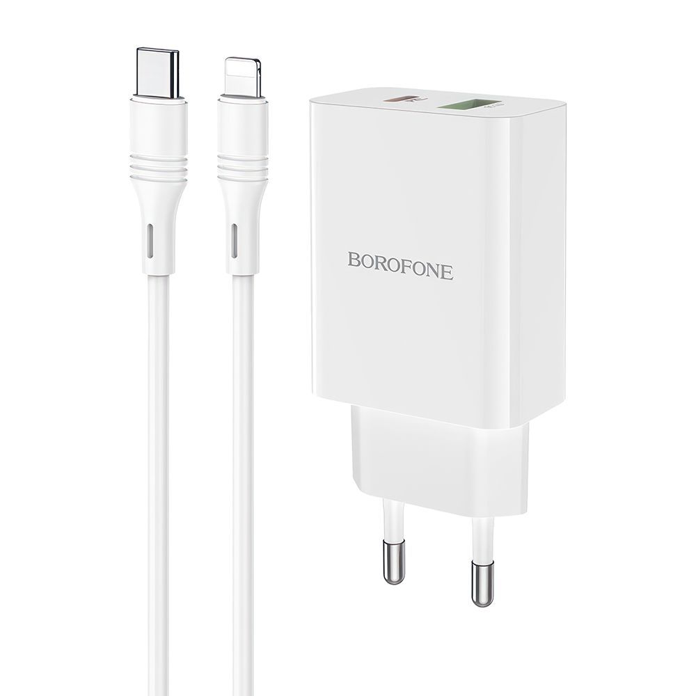 СЗУ BOROFONE BA56A Lavida 1xUSB, 1xUSB-C, 3А, PD20W, QC3.0 + USB-С кабель Lightning 8-pin, 1м (белый)