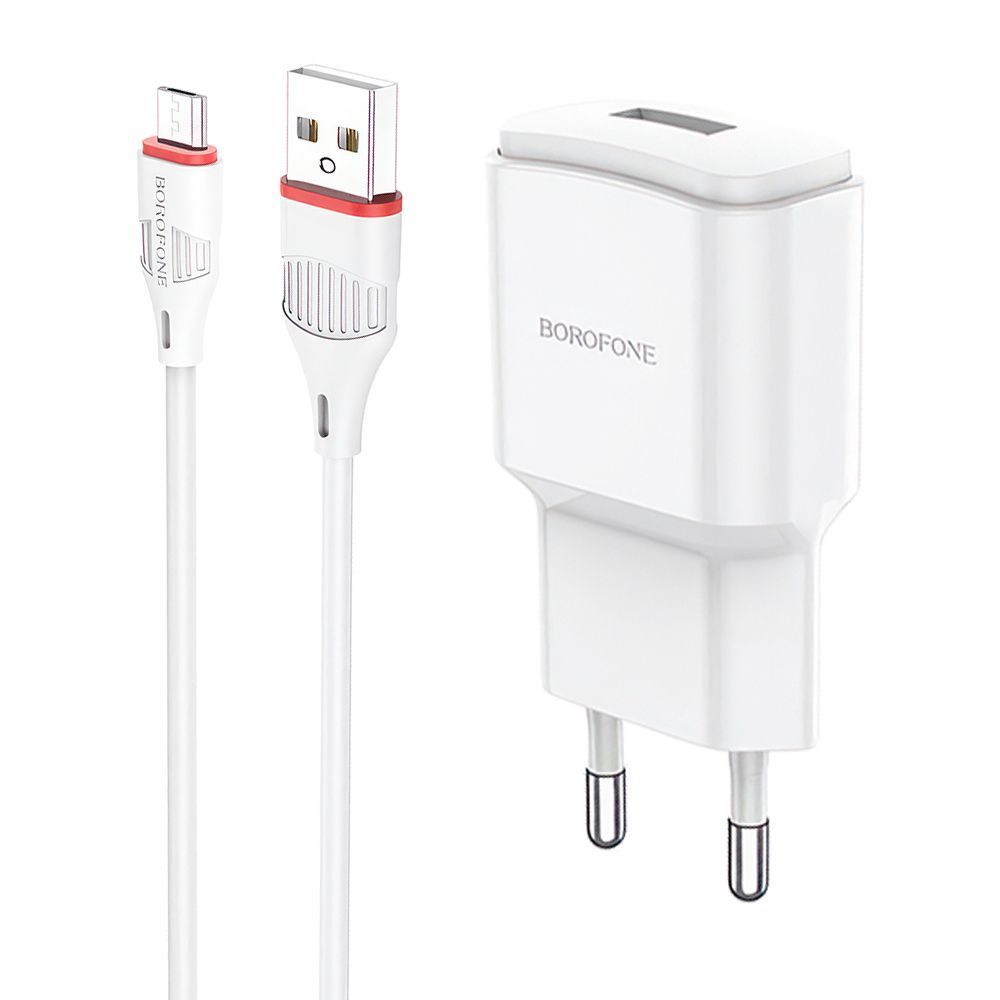 СЗУ BOROFONE BA48A Orion 1xUSB, 2.1А + кабель MicroUSB, 1м (белый)