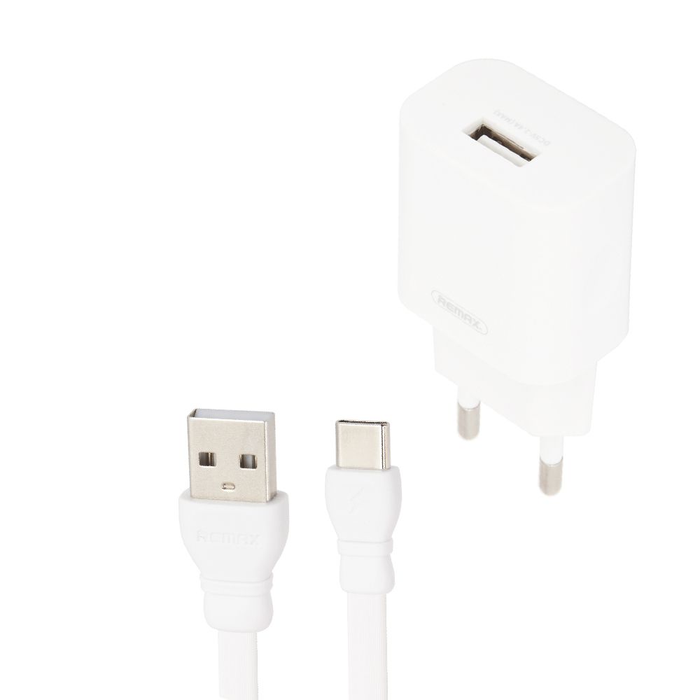 СЗУ REMAX Traveler RP-U14 1xUSB, 2.4А + кабель Type-C, 1м (белый)