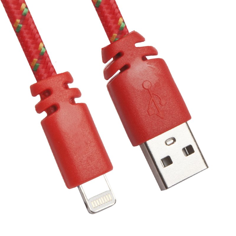 USB кабель "LP" для Lightning 8-pin плоская оплетка (красный/европакет)