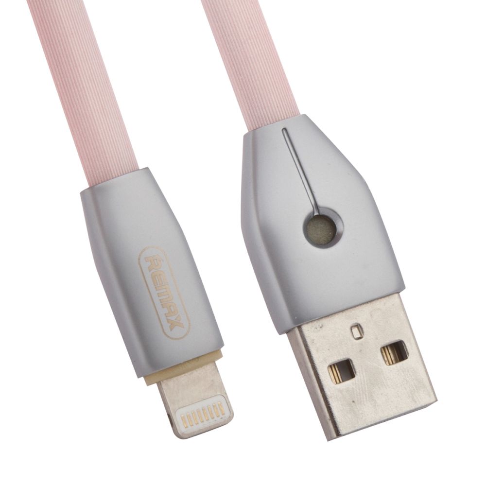 USB кабель REMAX RC-043i Knight Lightning 8-pin, 2.4А, LED, 1м, TPE (розовый)