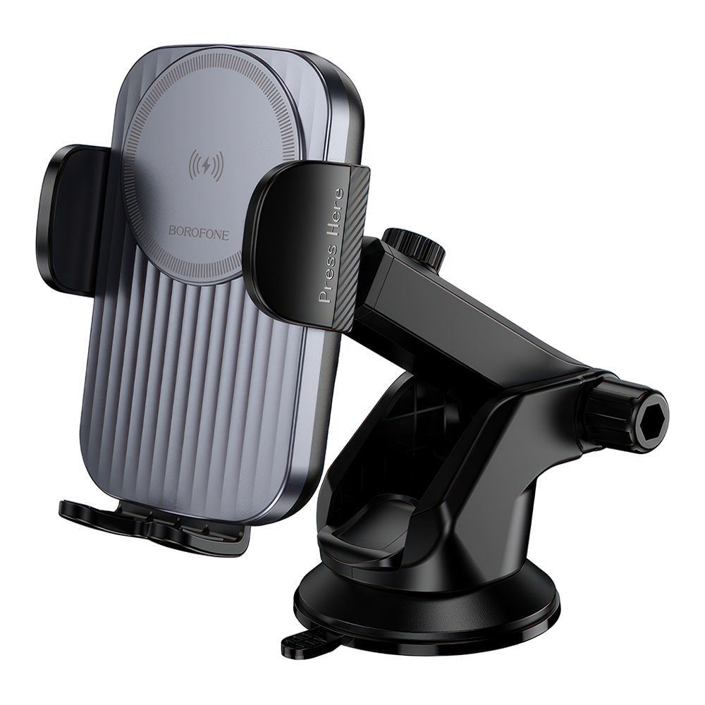 Держатель в авто с БЗУ BOROFONE BH222 Leading зажим, на панель, Qi 15W (черный)