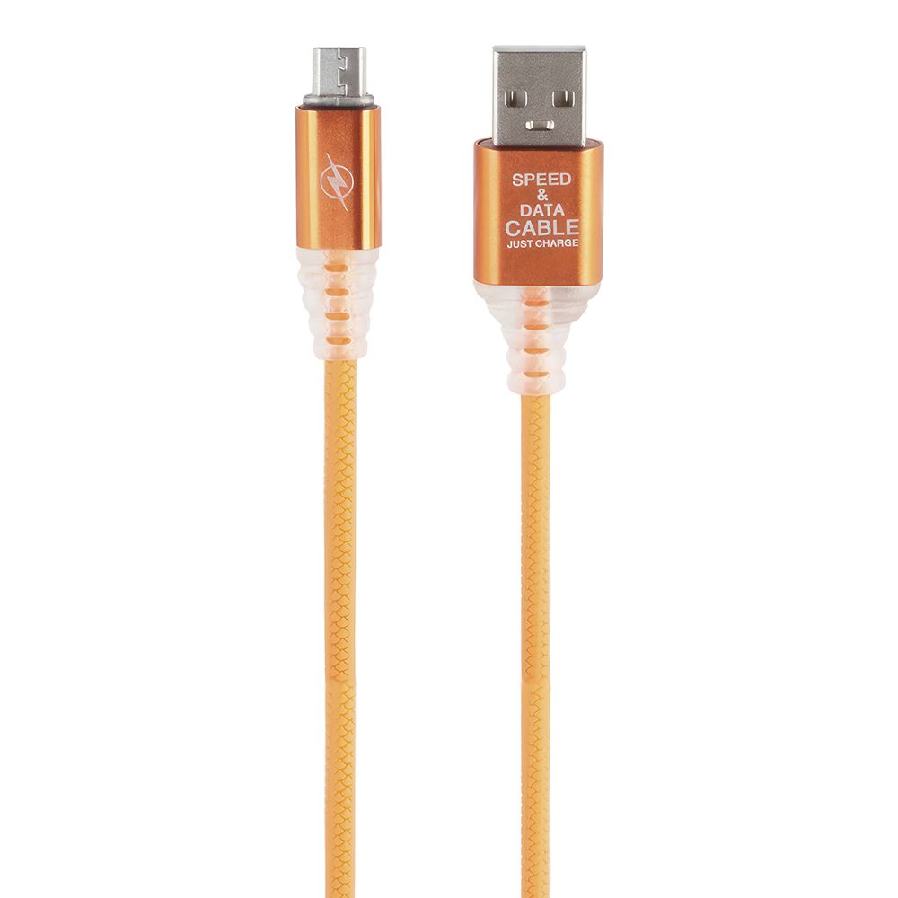 USB кабель "LP" Micro USB "Змея" LED TPE (оранжевый/блистер)