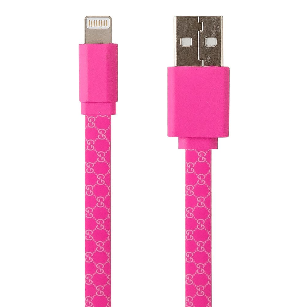 USB Дата-кабель для Apple Lightning 8-pin плоский Gucci 1 метр (розовый)