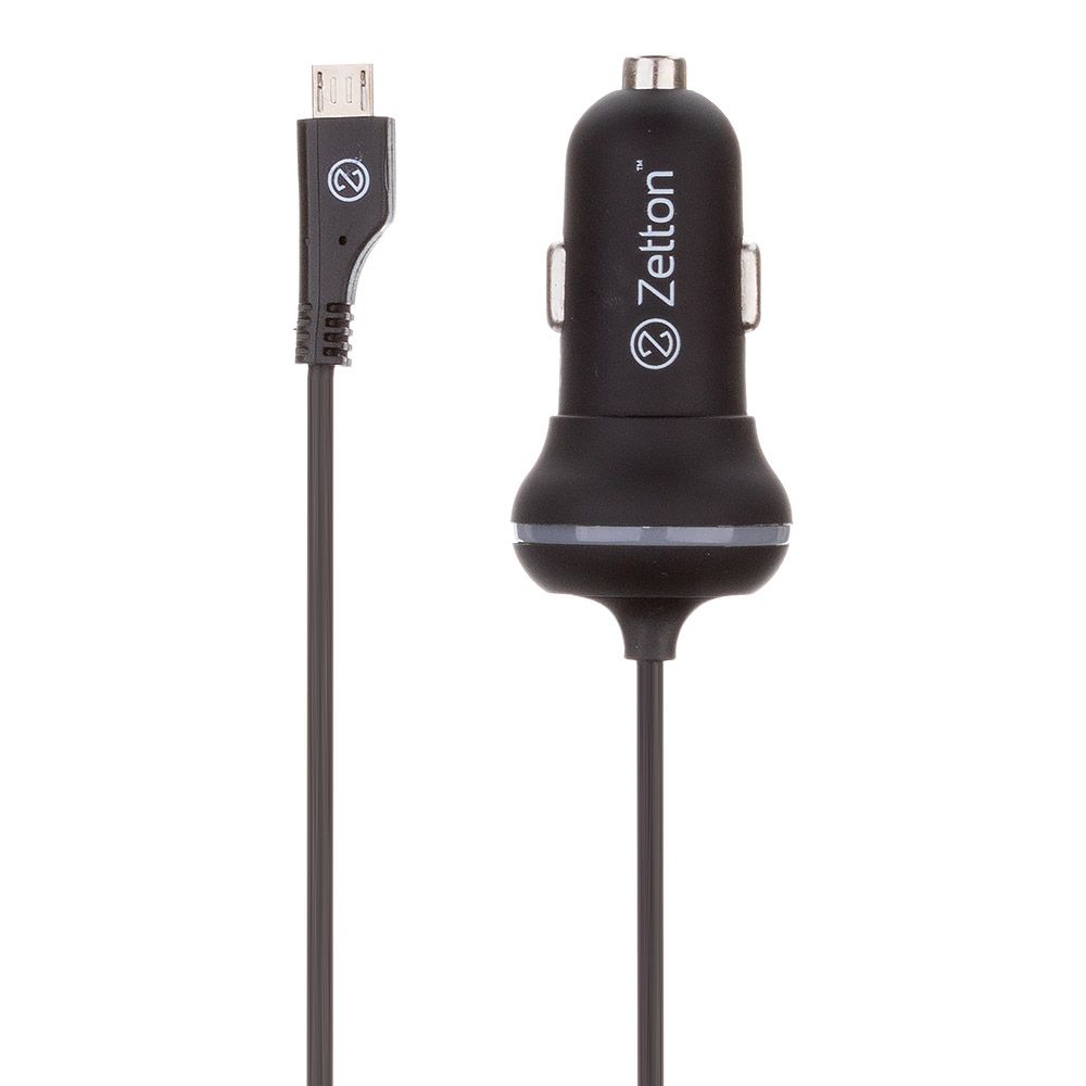 Автомобильное зарядное устройство (АЗУ) с кабелем Micro USB и выходом USB ток зарядки 2.1А Zetton ZTCC2AMC