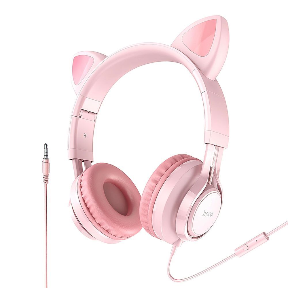 Гарнитура HOCO W36 Cat Ear 3.5мм, накладная, "ушки", 1.2м (розовый)