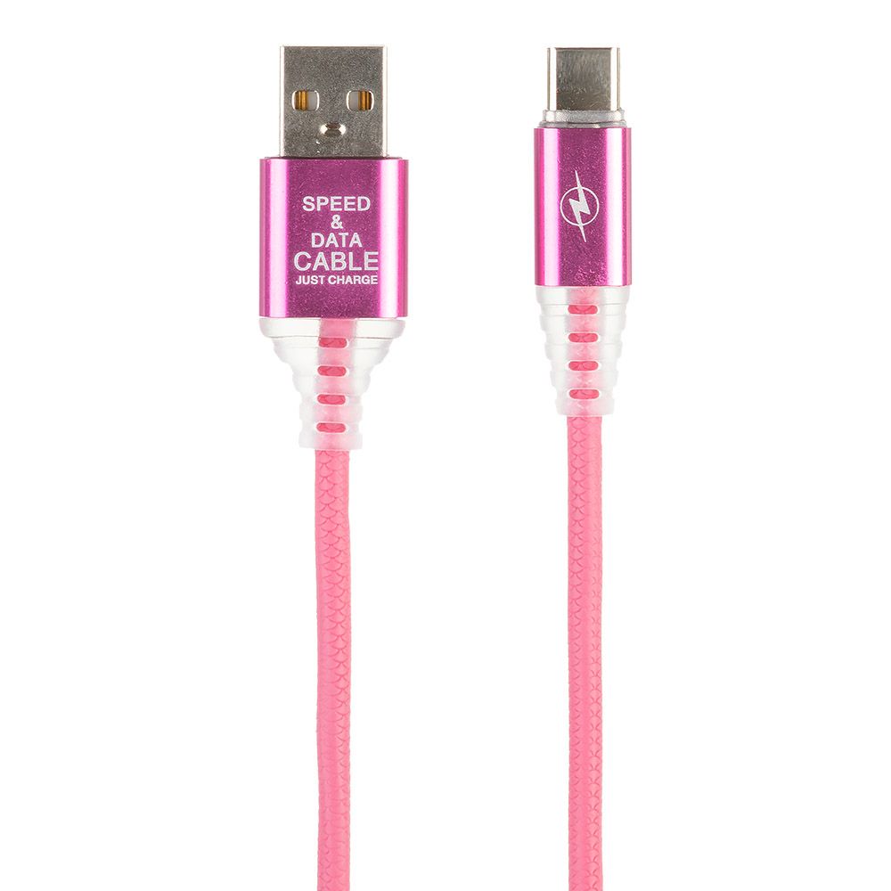 USB кабель "LP" Type-C "Змея" LED TPE (розовый/блистер)