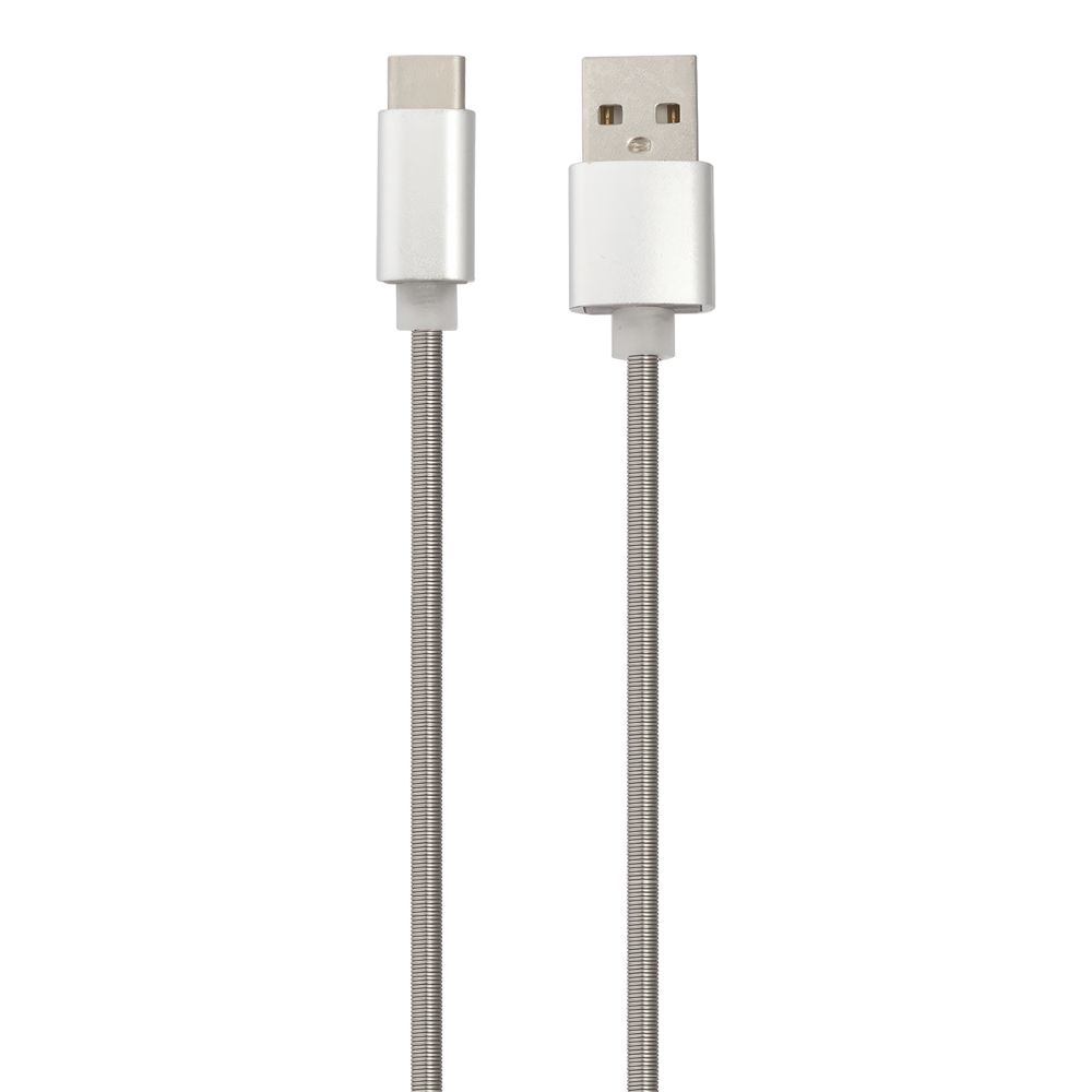 USB кабель "LP" USB Type-C "Пружина" в металлической оплетке (стальной/коробка)