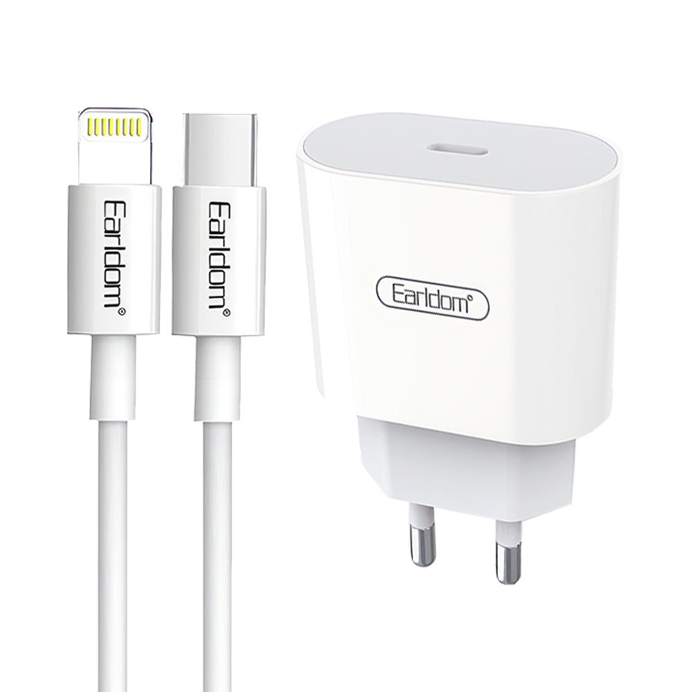 СЗУ Earldom ES-EU4C 1xUSB-C, 3А, PD20W + USB-C кабель Lightning 8-pin, 1м (белый)