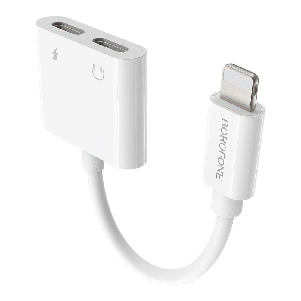 Аудио адаптер BOROFONE BV11 Lightning 8-pin на 2xLightning 8-pin, зарядка и аудио, 0.124м (белый)