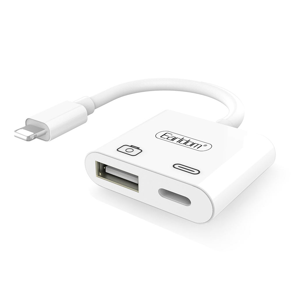 USB OTG Адаптер Earldom ET-OT43 Lightning 8-pin + Lightning 8-pin для зарядки (белый)