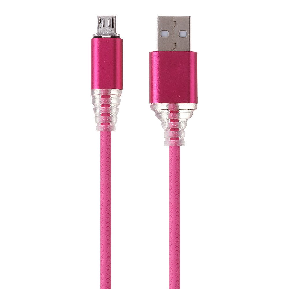 USB кабель "LP" Micro USB "Змея" LED TPE (розовый/блистер)