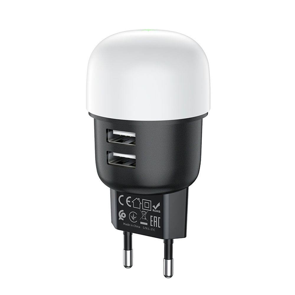 СЗУ HOCO C87A Sparkle 2xUSB, 2.4А, ночник (черный)