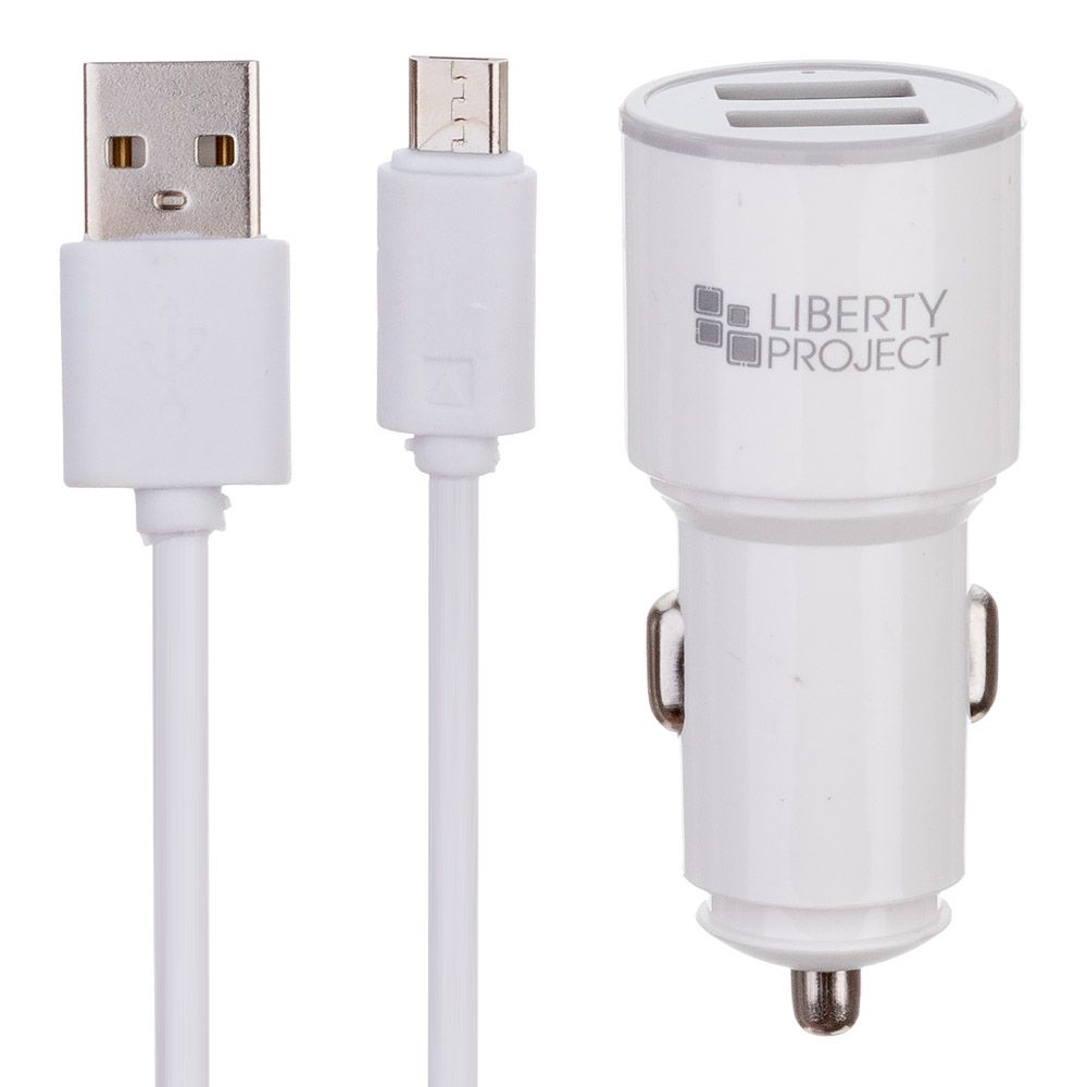 АЗУ "LP" с двумя USB выходами 2.1А + USB кабель Micro USB "Barrel Series" (белое/коробка)