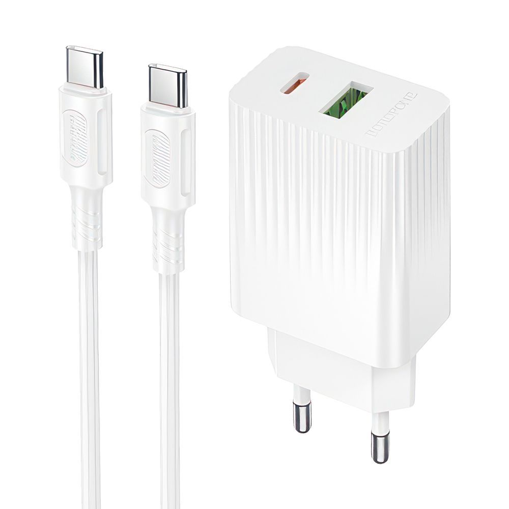 СЗУ BOROFONE BAS76A Source 1xUSB, 1xUSB-C, 3А, QC3.0, PD30W + USB-C кабель Type-C, 1м (белый)