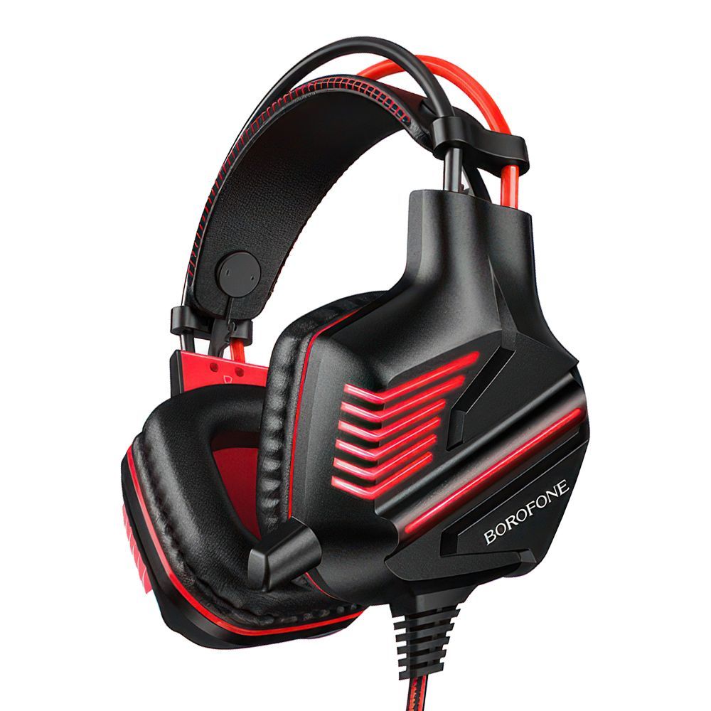 Гарнитура игровая BOROFONE BO101 Racing 3.5мм, USB, накладная, громкость +/-, LED, 2м (красный)