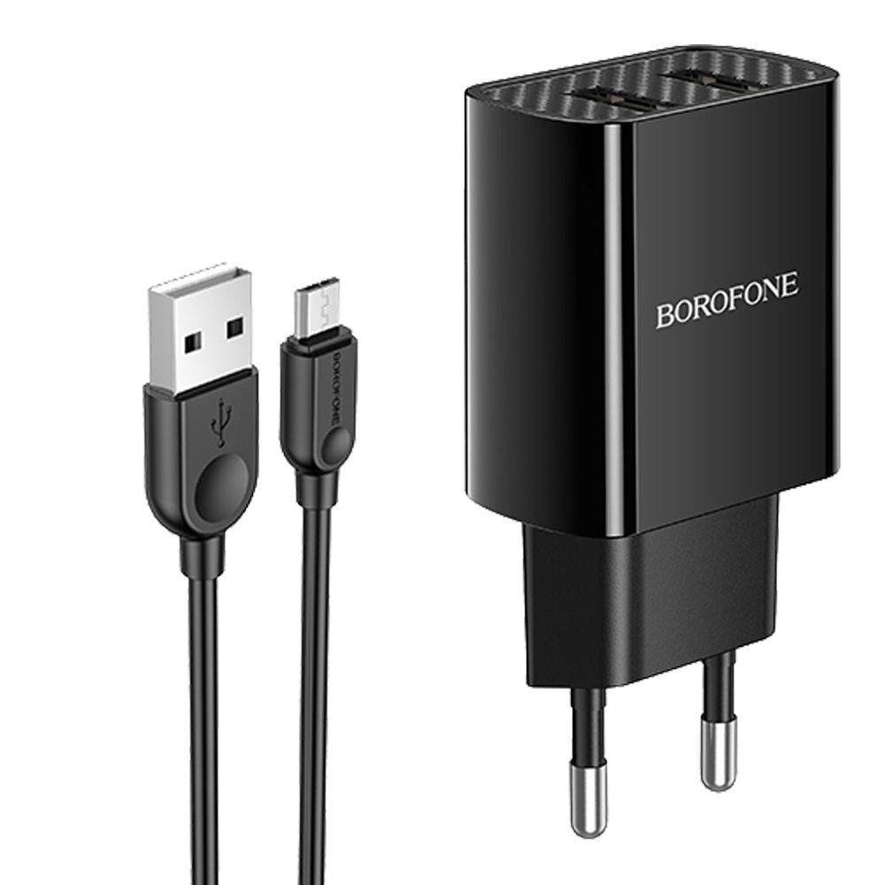 СЗУ BOROFONE BA53A Powerway 2xUSB, 2.1А + кабель MicroUSB, 1м (черный)