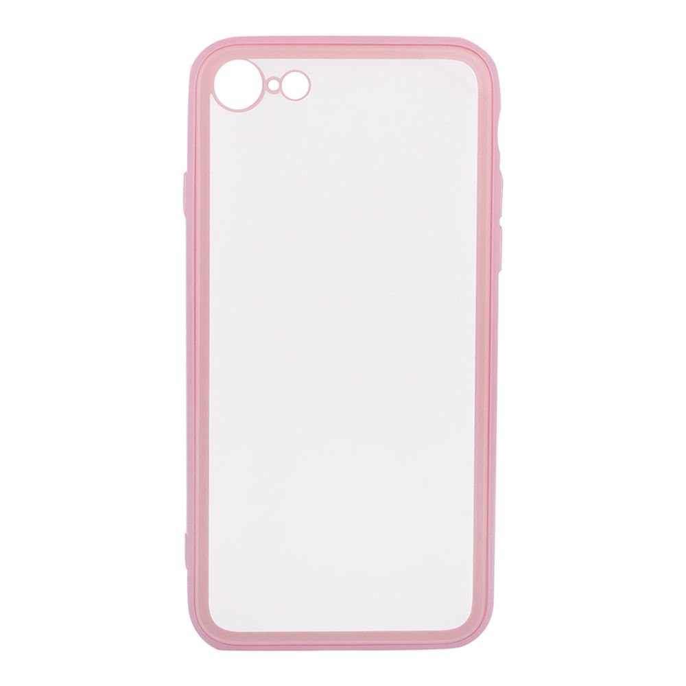 Защитная крышка "LP" для iPhone SE 2/8/7 "Glass Case" с розовой рамкой (прозрачное стекло/коробка)