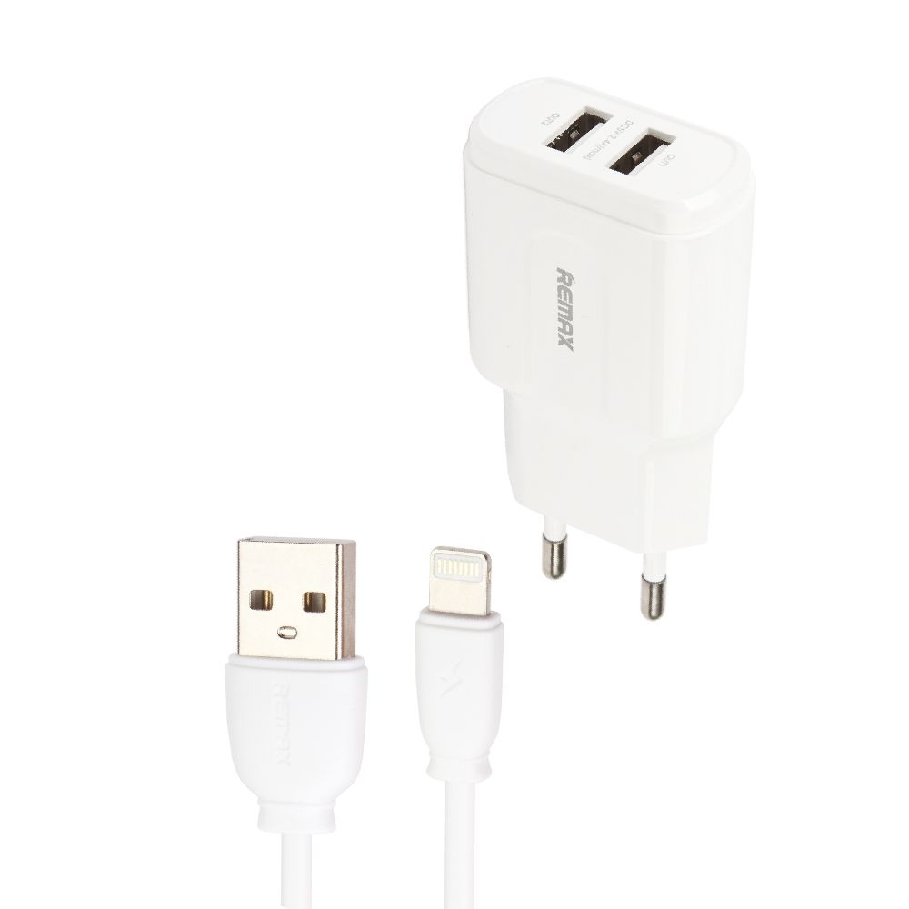 СЗУ REMAX RP-U22 2xUSB, 2.4А + кабель Apple Lightning 8-pin, 1м (белый)