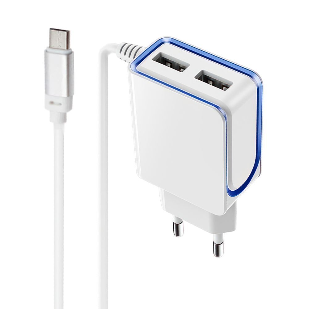 СЗУ BOROFONE BA35 Brilliant 2xUSB, 2.1А, интегрированный кабель MicroUSB, 1м (белый)