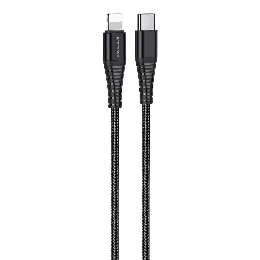 USB-C кабель BOROFONE BU27 Cool Victory Lightning 8-pin, 3А, PD20W, 1.2м, нейлон (черный)