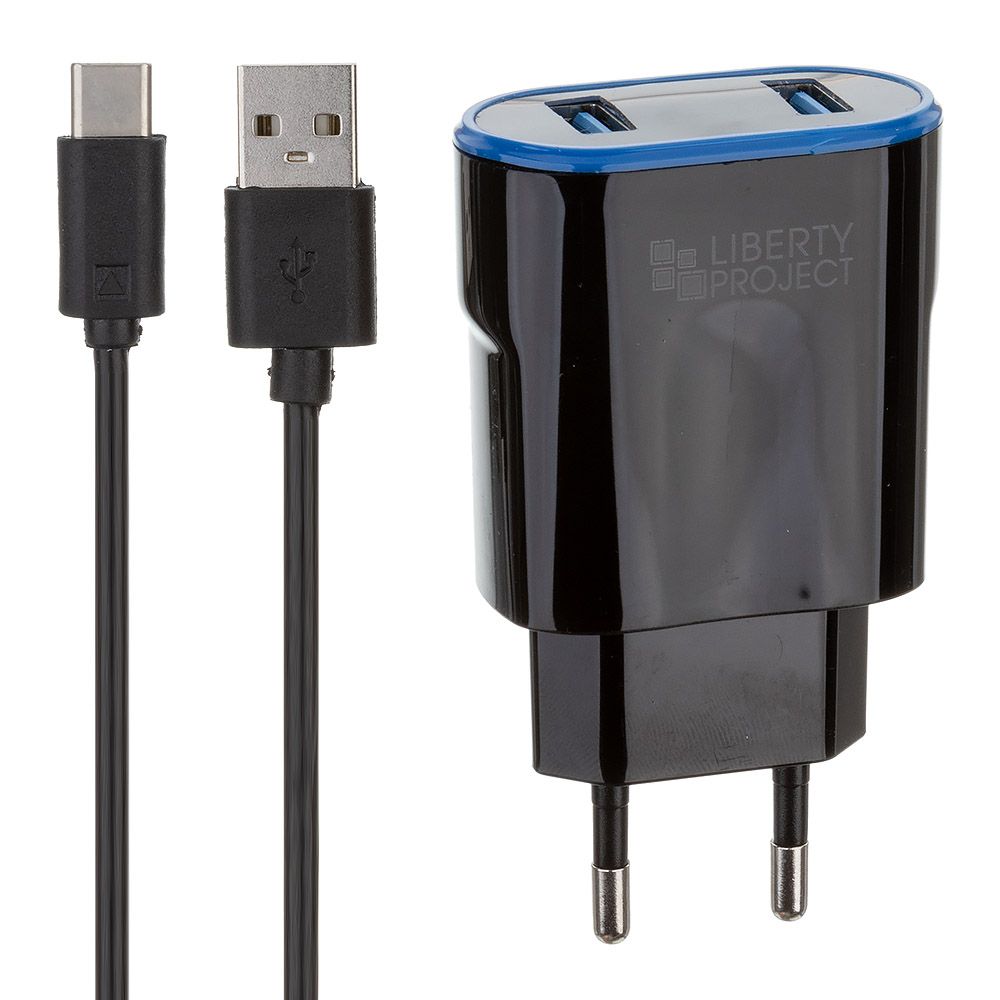 СЗУ "LP" с двумя выходами USB 2.4А + кабель USB Type-C "Classic Plus" (черное/коробка)