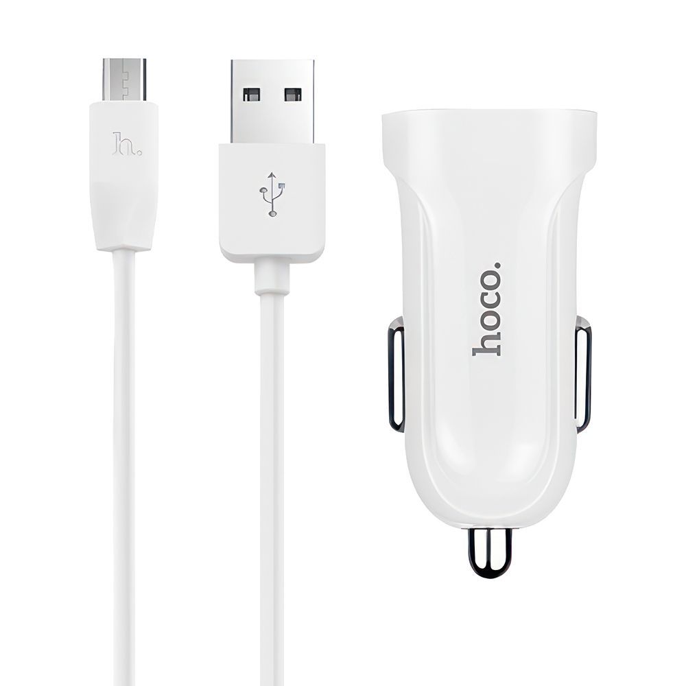 АЗУ HOCO Z2A 2xUSB, 2.4А + USB кабель MicroUSB, 1м (белый)