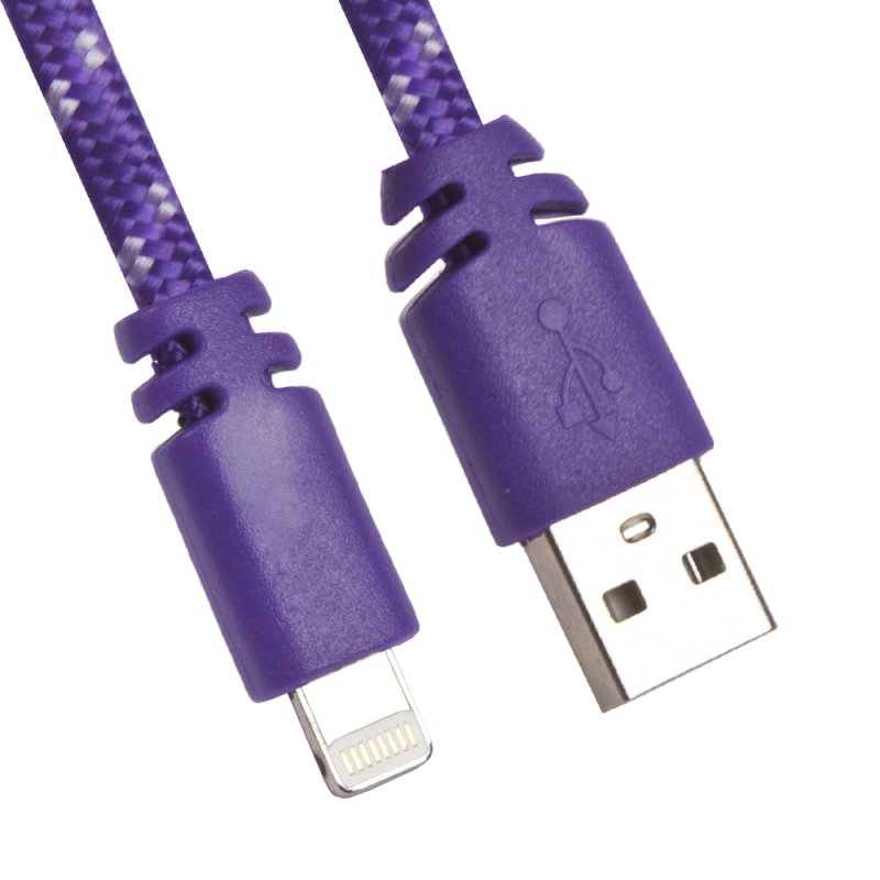 USB кабель "LP" для Lightning 8-pin плоская оплетка (фиолетовый/европакет)