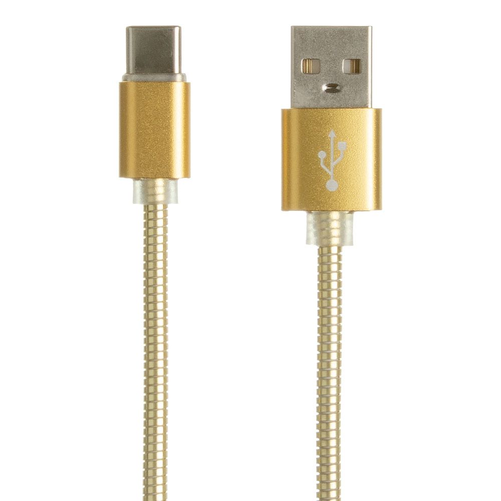 USB кабель "LP" Type-C Металлическая оплетка 1м. (золотой/европакет)