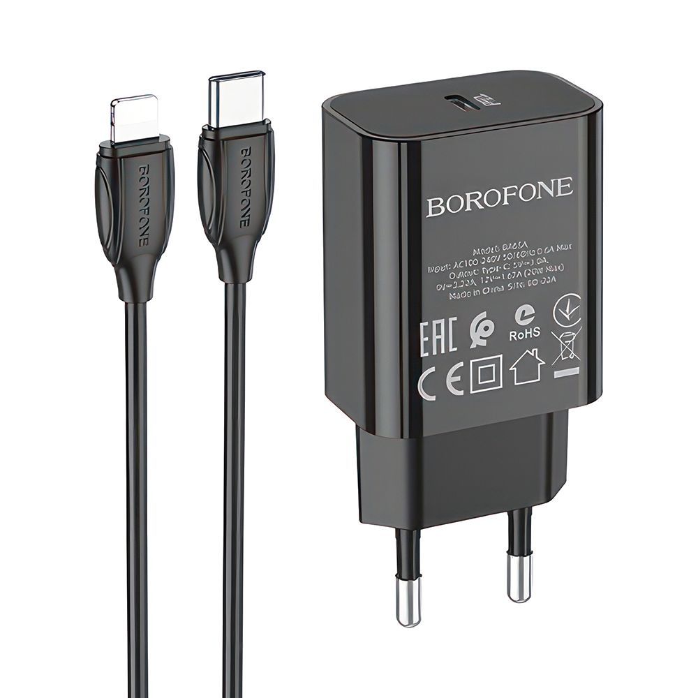 СЗУ BOROFONE BA65A 1xUSB-C, 3А, PD20W + кабель Lightning 8-pin, 1м (черный)