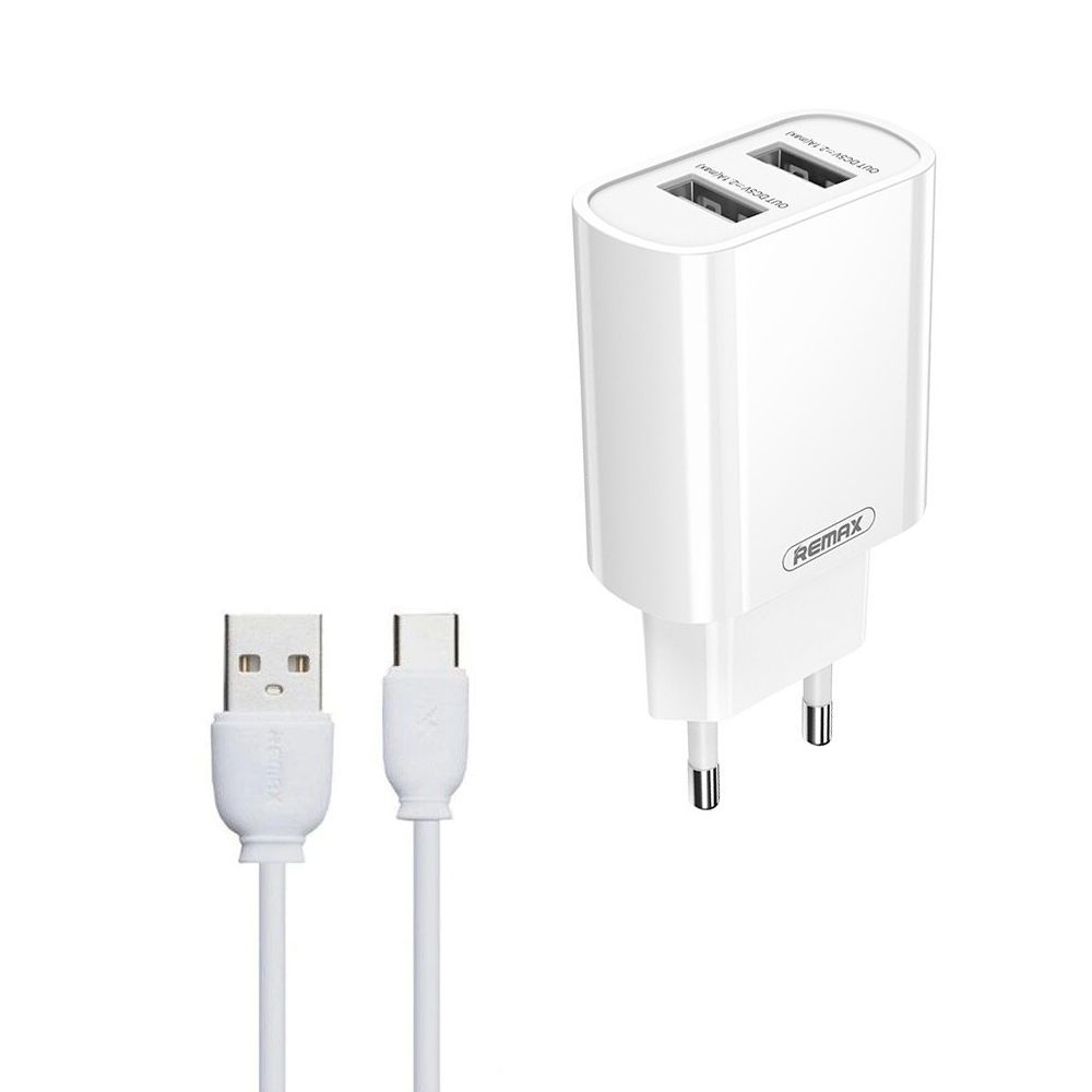 СЗУ REMAX RP-U35 2xUSB, 2.1А + кабель Type-C, 1м (белый)