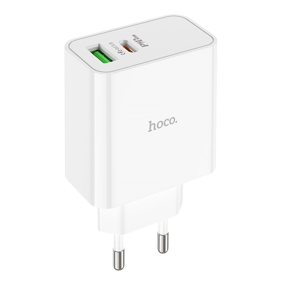 СЗУ HOCO C113A 1xUSB, 1xUSB-C, 3А, PD65W, QC3.0, GaN (белый)