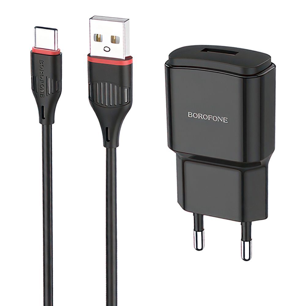 СЗУ BOROFONE BA48A Orion 1xUSB, 2.1А + кабель Type-C, 1м (черный)