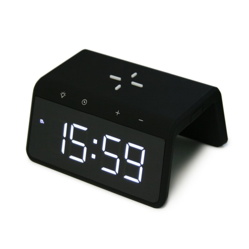 Беспроводное ЗУ Zetton ZTSY-W0258QI10WACBLRU для смартфона, встроенный будильник, часы, ночник (черный)