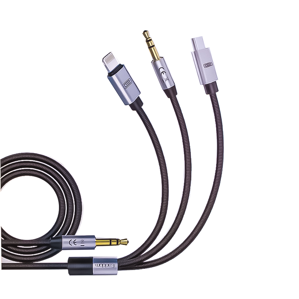 Аудиокабель Earldom ET-AUX09 3.5мм - Lightning 8-pin/USB-C/3.5мм, 1м, нейлон (черный)