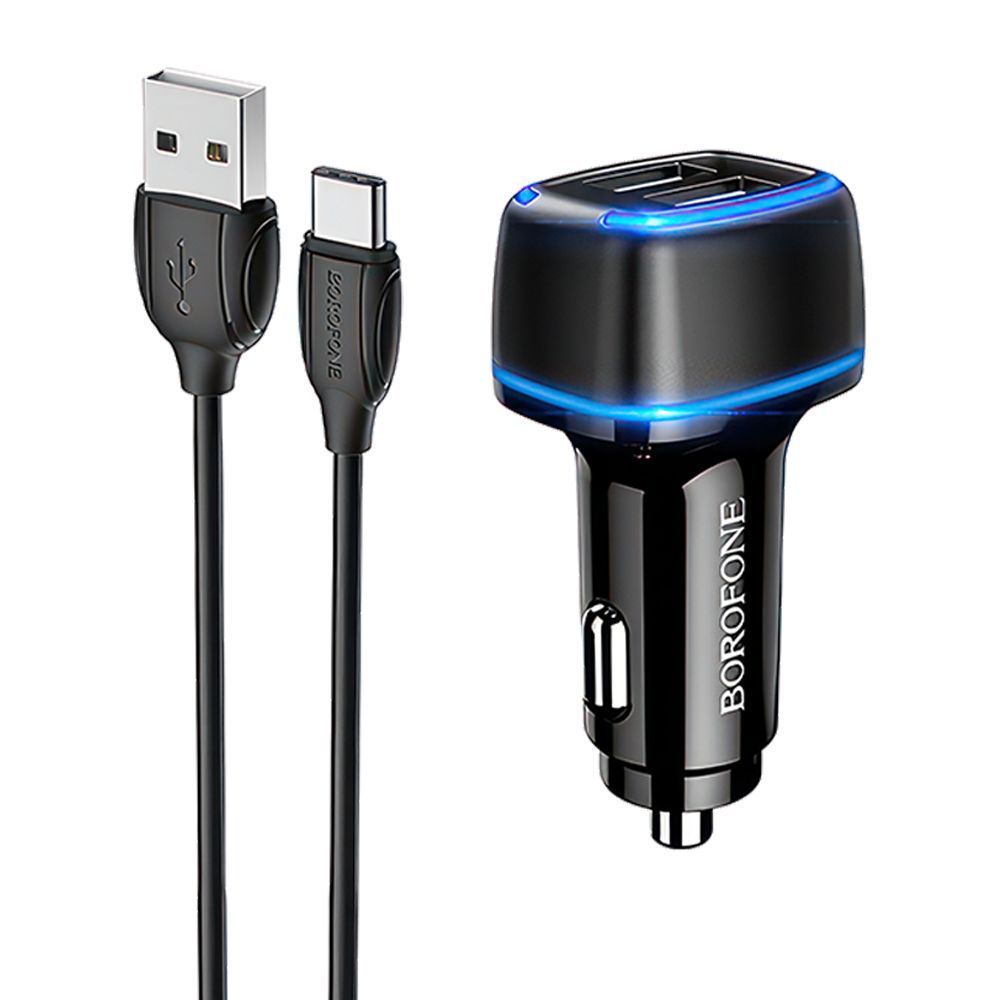АЗУ BOROFONE BZ14 Max 2xUSB, 2.4A, LED + кабель Type-C, 1м (черный)