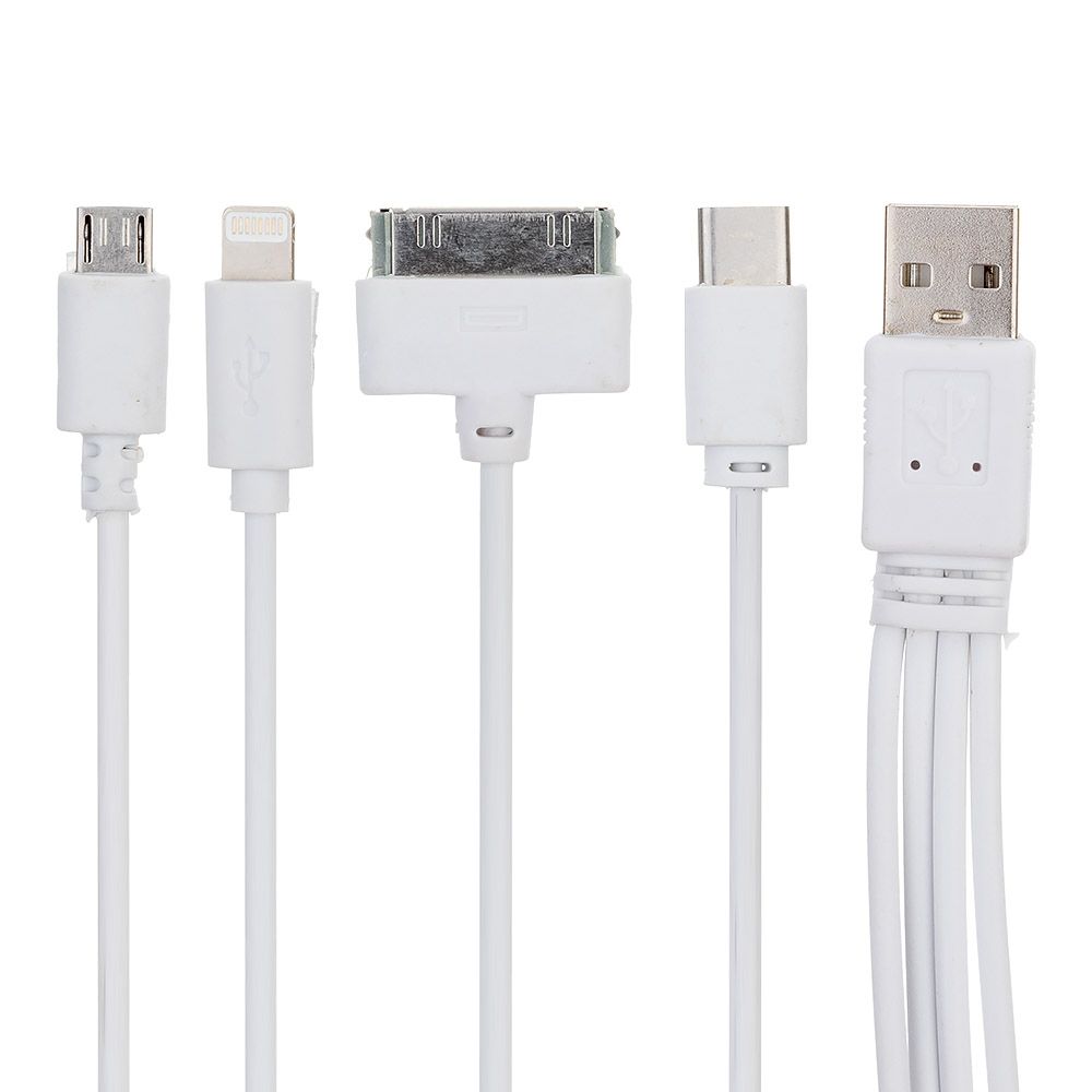 USB кабель "LP" 4 в 1 для Apple 30 pin/Apple Lightning 8-pin/MicroUSB/Type-C (белый/длина 20см)