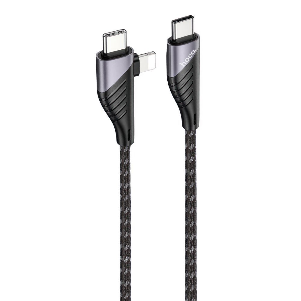 USB-C кабель HOCO U95 Freeway Lightning 8-pin/Type-C, 3А, PD20W, 60W, 2в1, угловой, 1.2м, нейлон (черный)