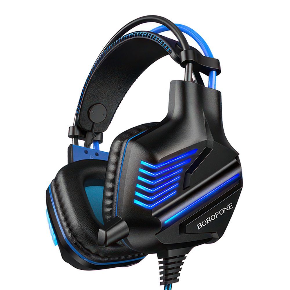 Гарнитура игровая BOROFONE BO101 Racing 3.5мм, USB, накладная, громкость +/-, LED, 2м (синий)