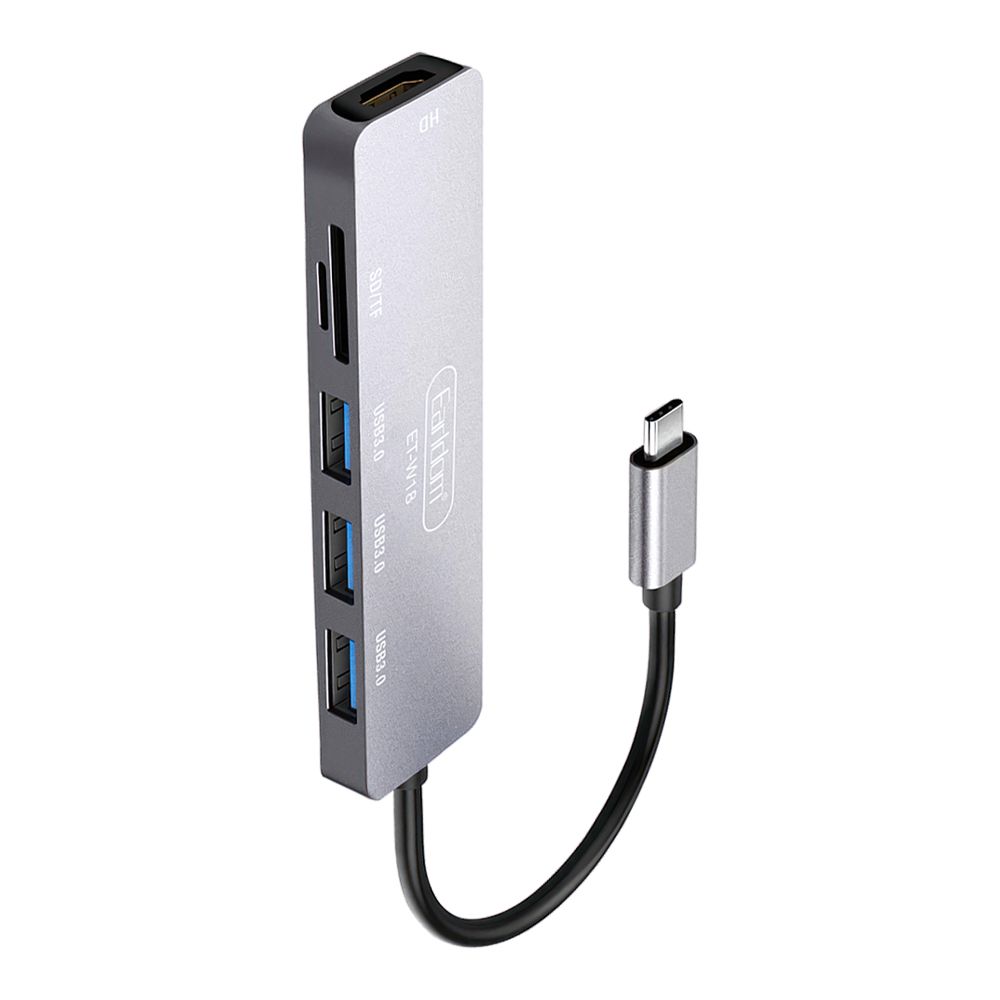 Адаптер Earldom ET-W18 Type-C на HDMI 4K + MicroSD + SD + 3xUSB (серый)