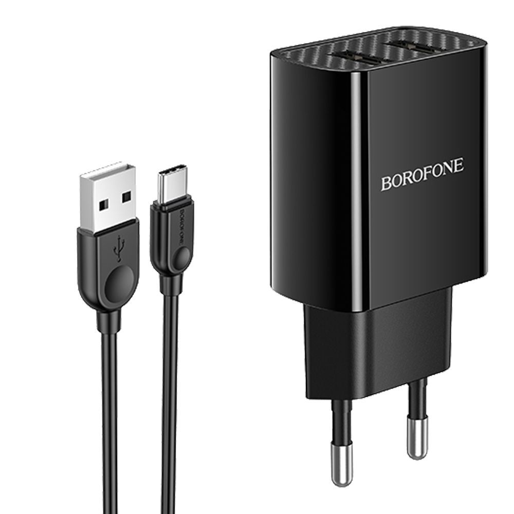 СЗУ BOROFONE BA53A Powerway 2xUSB, 2.1А + кабель Type-C, 1м (черный)